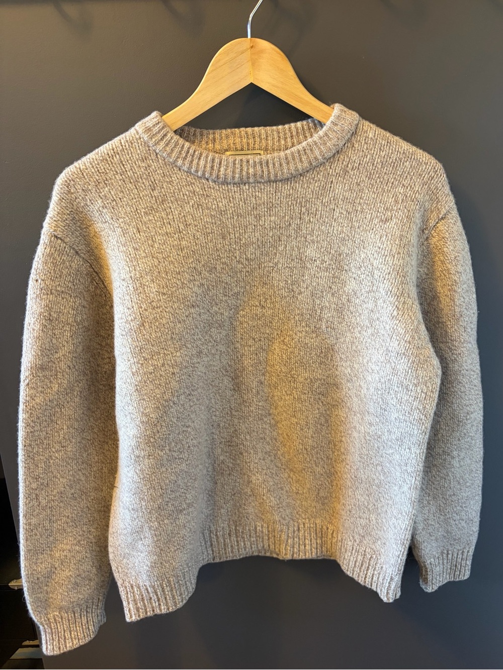 L.L. Bean Unisex Crewneck Knit Sweater, Cream 100% Lambs Wool